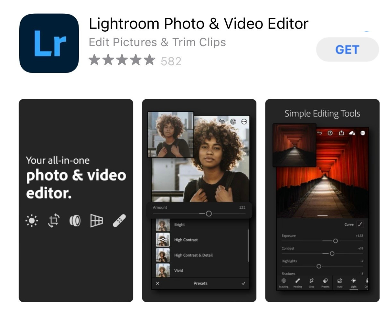 Adobe Lightroom aplikacija. 