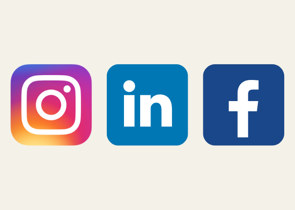 Na sliki so ikone za socialna omrežja Instagram, LinkedIn in Facebook.